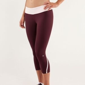 Lululemon Run Track Time Crop Leggings Size 6 Bordeaux Drama/ Pretty Pink